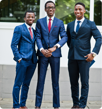 Three individuals standing side by side
